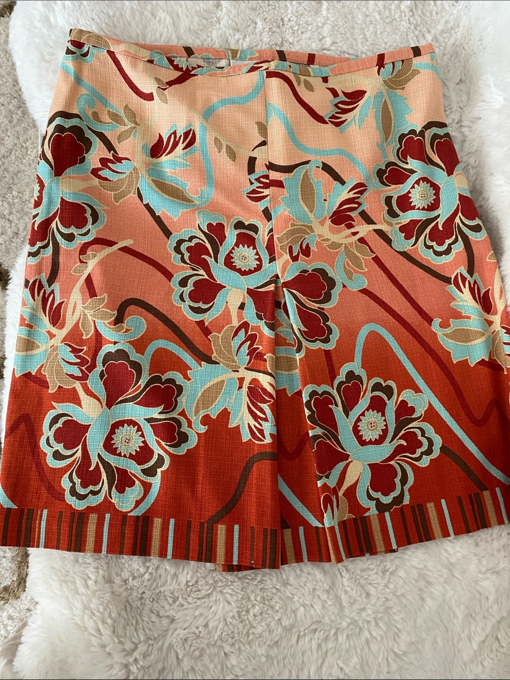 LOFT Coral and Turquoise Floral A-Line Skirt